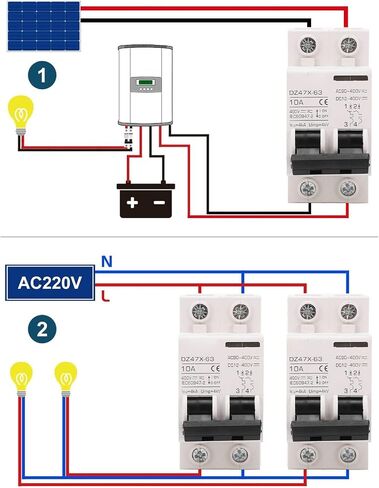قاطع دائرة مصغر، DZ47X-63 10A 400V AC DC 2P، قاطع دائرة صغير، حامل السكك الحديدية DIN مناسب لنظام شبكة الألواح الشمسية in Saudi Arabia
