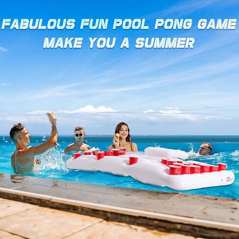 Triumpeek Inflatable Pool Game Table Float, 6FT Blow Up Floating Pool Game Raft Lounge, Fun Pool Party Game Table for Adults, Cups & Balls NOT Included in Saudi Arabia