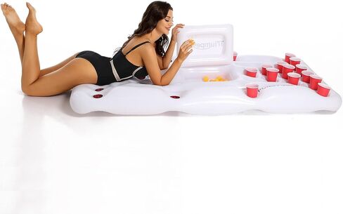 Triumpeek Inflatable Pool Game Table Float, 6FT Blow Up Floating Pool Game Raft Lounge, Fun Pool Party Game Table for Adults, Cups & Balls NOT Included in Saudi Arabia