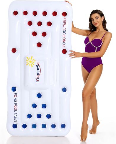 Triumpeek Inflatable Pool Game Table Float, 6FT Blow Up Floating Pool Game Raft Lounge, Fun Pool Party Game Table for Adults, Cups & Balls NOT Included in Saudi Arabia