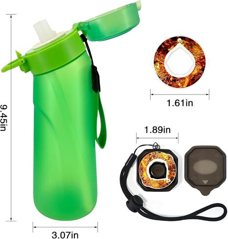زجاجة ماء هوائية مع كبسولات نكهة، كوب ماء برائحة 750 مل مع علبة كبسولات نكهة، زجاجة مياه معطرة بنسبة 0% سكر مناسبة للرياضات الخارجية (أخضر+1 كبسولة) in Kuwait
