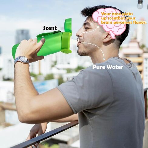زجاجة ماء هوائية مع كبسولات نكهة، كوب ماء برائحة 750 مل مع علبة كبسولات نكهة، زجاجة مياه معطرة بنسبة 0% سكر مناسبة للرياضات الخارجية (أخضر+1 كبسولة) in Kuwait