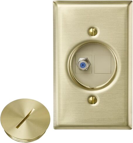Leviton 41650-F QuickPort Floor Jack Assembly, One F-Type Coax and 1 Blank Insert, Solid Brass in Saudi Arabia