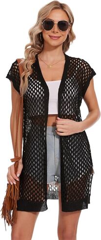 سترة صوفية كروشيه مجوفة للسيدات من Moss Rose مفتوحة من الأمام بدون أكمام لفصل الصيف in Kuwait