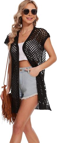 سترة صوفية كروشيه مجوفة للسيدات من Moss Rose مفتوحة من الأمام بدون أكمام لفصل الصيف in Kuwait