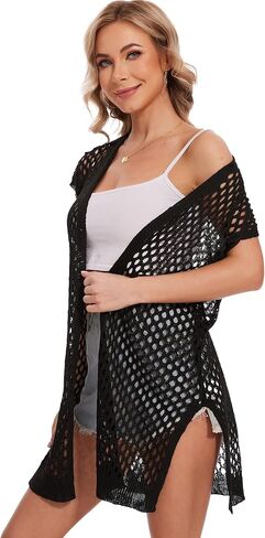 سترة صوفية كروشيه مجوفة للسيدات من Moss Rose مفتوحة من الأمام بدون أكمام لفصل الصيف in Kuwait