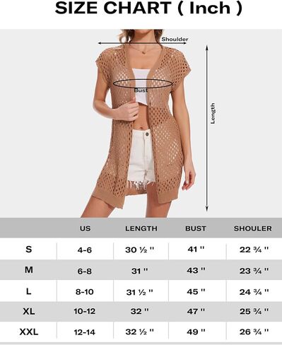 سترة صوفية كروشيه مجوفة للسيدات من Moss Rose مفتوحة من الأمام بدون أكمام لفصل الصيف in Kuwait