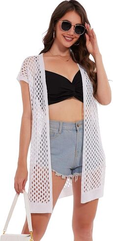 Moss Rose Womens Crochet Hollow Cardigan Open Front Sleeveless Cardigan Vest for Summer in Saudi Arabia