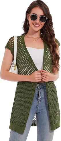 Moss Rose Womens Crochet Hollow Cardigan Open Front Sleeveless Cardigan Vest for Summer in Saudi Arabia