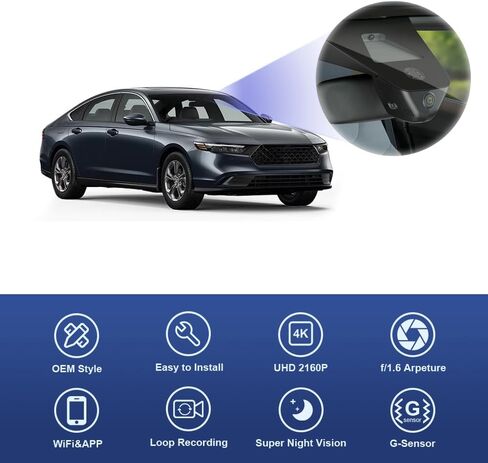 كاميرا قياس Fitcamx 4K مناسبة لهوندا أكورد والهجين 2023 2024 LX Sport EX Touring EX-L (Gen11)، مظهر OEM، فيديو 2160P UHD، واي فاي مدمج وتطبيق، تسجيل حلقة، مستشعر G، التوصيل والتشغيل، بطاقة 64 جيجابايت in Kuwait