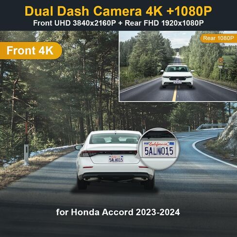 كاميرا قياس Fitcamx 4K مناسبة لهوندا أكورد والهجين 2023 2024 LX Sport EX Touring EX-L (Gen11)، مظهر OEM، فيديو 2160P UHD، واي فاي مدمج وتطبيق، تسجيل حلقة، مستشعر G، التوصيل والتشغيل، بطاقة 64 جيجابايت in Kuwait