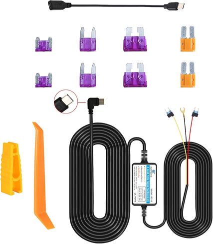 DUOYONG Typ-c Dash Cam Hardwire Kit، Type C 12V 24V إلى 5V Dash Cam Hardwire Kit مع إضافة صمامات دائرة، جهد منخفض (11.5 قدم) in Kuwait