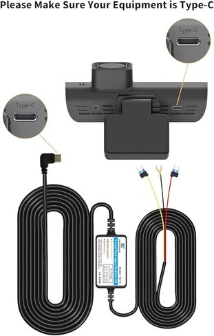 DUOYONG Typ-c Dash Cam Hardwire Kit، Type C 12V 24V إلى 5V Dash Cam Hardwire Kit مع إضافة صمامات دائرة، جهد منخفض (11.5 قدم) in Kuwait