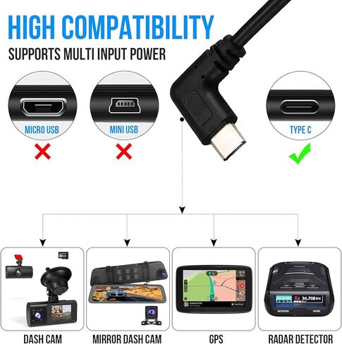 DUOYONG Typ-c Dash Cam Hardwire Kit، Type C 12V 24V إلى 5V Dash Cam Hardwire Kit مع إضافة صمامات دائرة، جهد منخفض (11.5 قدم) in Kuwait