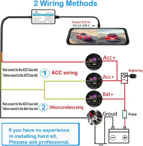 DUOYONG Typ-c Dash Cam Hardwire Kit، Type C 12V 24V إلى 5V Dash Cam Hardwire Kit مع إضافة صمامات دائرة، جهد منخفض (11.5 قدم) in Kuwait