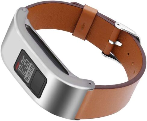 DuiGong Leather Strap Compatible for Garmin vivofit 3 Replacement Band with Silver Stainless Steel Protector Case, S/M & M/L (Black) in Saudi Arabia