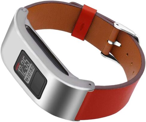 DuiGong Leather Strap Compatible for Garmin vivofit 3 Replacement Band with Silver Stainless Steel Protector Case, S/M & M/L (Black) in Saudi Arabia