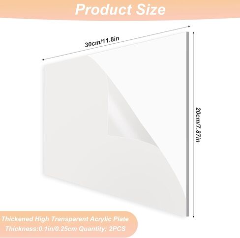 قطعتان من أوراق زجاج شبكي مقاس 8 × 12 بوصة بسُمك 1/8 بوصة (3 مم)، أوراق أكريليك، علامات أكريليك فارغة مصبوبة شفافة لإطارات الصور واللافتات والحرف اليدوية والرسم ومشاريع العرض التي تصنعها بنفسك in Kuwait