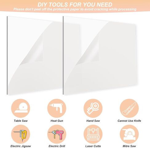 قطعتان من أوراق زجاج شبكي مقاس 8 × 12 بوصة بسُمك 1/8 بوصة (3 مم)، أوراق أكريليك، علامات أكريليك فارغة مصبوبة شفافة لإطارات الصور واللافتات والحرف اليدوية والرسم ومشاريع العرض التي تصنعها بنفسك in Kuwait