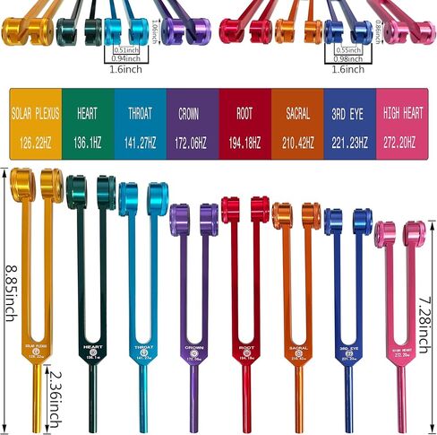 مجموعة شوك ضبط 7 شقرا + 1 شاكرا مرجحة للأغراض الروحية لشفاء الصوت، وإصلاح الحمض النووي، وشفاء الصوت، وعلاج الجسم، سبائك الألومنيوم الملونة (126.22 هرتز، 136.1 هرتز، 141.27 هرتز، 172.06 هرتز، 194.18 هرتز، 210.42 هرتز، 221.23 هرتز) in Kuwait