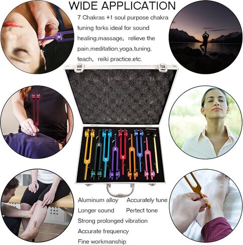 مجموعة شوك ضبط 7 شقرا + 1 شاكرا مرجحة للأغراض الروحية لشفاء الصوت، وإصلاح الحمض النووي، وشفاء الصوت، وعلاج الجسم، سبائك الألومنيوم الملونة (126.22 هرتز، 136.1 هرتز، 141.27 هرتز، 172.06 هرتز، 194.18 هرتز، 210.42 هرتز، 221.23 هرتز) in Kuwait