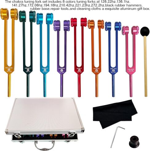 مجموعة شوك ضبط 7 شقرا + 1 شاكرا مرجحة للأغراض الروحية لشفاء الصوت، وإصلاح الحمض النووي، وشفاء الصوت، وعلاج الجسم، سبائك الألومنيوم الملونة (126.22 هرتز، 136.1 هرتز، 141.27 هرتز، 172.06 هرتز، 194.18 هرتز، 210.42 هرتز، 221.23 هرتز) in Kuwait
