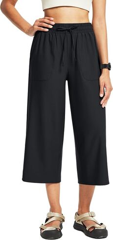 FitsT4 Sports Women's Hiking Capris UPF 50+ Lightweight Quick Dry Water Resistant Cropped Pants Wide Leg Loose Fit in Kuwait