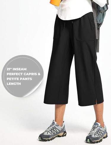 FitsT4 Sports Women's Hiking Capris UPF 50+ Lightweight Quick Dry Water Resistant Cropped Pants Wide Leg Loose Fit in Kuwait