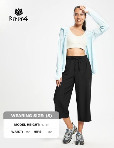 FitsT4 Sports Women's Hiking Capris UPF 50+ Lightweight Quick Dry Water Resistant Cropped Pants Wide Leg Loose Fit in Kuwait