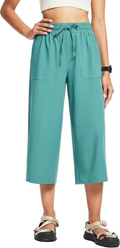 FitsT4 Sports Women's Hiking Capris UPF 50+ Lightweight Quick Dry Water Resistant Cropped Pants Wide Leg Loose Fit in Kuwait