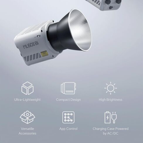 Godox ML60IIBi COB LED Video Light, Bi Color 2800K-6500K 70W Continuous Lighting, 22500Lux @1m, CRI 96+ TLCI 97+, App Control for Studio Live Streaming Video Shooting in Saudi Arabia