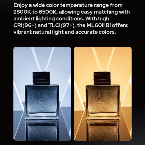 Godox ML60IIBi COB LED Video Light, Bi Color 2800K-6500K 70W Continuous Lighting, 22500Lux @1m, CRI 96+ TLCI 97+, App Control for Studio Live Streaming Video Shooting in Saudi Arabia