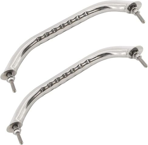 NovelBee 2pcs Boat Polished Grab Handles,Stainless Steel Marine Grab Bar Handrail with Finger Grip,Flange,Stud (Stud to Stud Distance:12") in Saudi Arabia