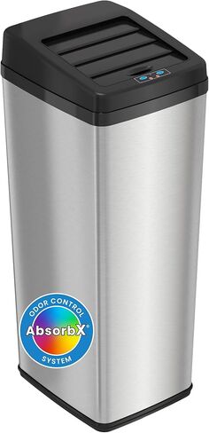 iTouchless 14 Gallon Sliding Lid Automatic Sensor Trash Can with Odor Filter System, 52 Liter Black Steel Touchless Kitchen Garbage Bin, Matte Black in Saudi Arabia