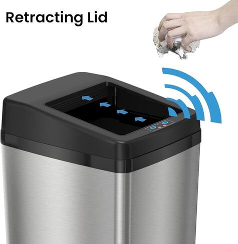 iTouchless 14 Gallon Sliding Lid Automatic Sensor Trash Can with Odor Filter System, 52 Liter Black Steel Touchless Kitchen Garbage Bin, Matte Black in Saudi Arabia
