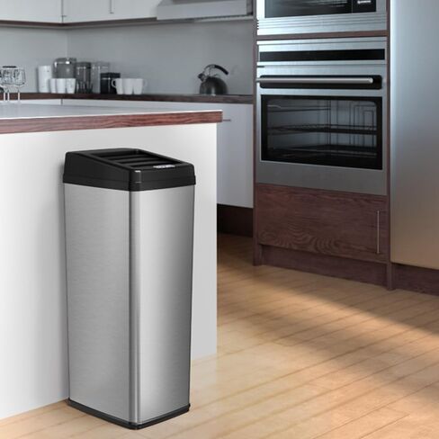 iTouchless 14 Gallon Sliding Lid Automatic Sensor Trash Can with Odor Filter System, 52 Liter Black Steel Touchless Kitchen Garbage Bin, Matte Black in Saudi Arabia