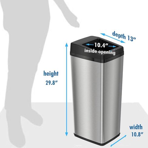 iTouchless 14 Gallon Sliding Lid Automatic Sensor Trash Can with Odor Filter System, 52 Liter Black Steel Touchless Kitchen Garbage Bin, Matte Black in Saudi Arabia