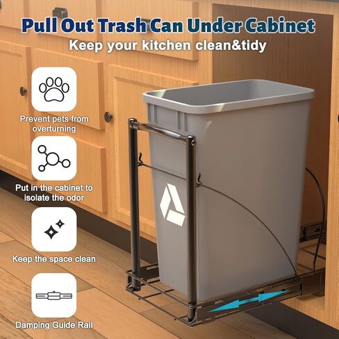 Pull Out Trash Can Under Cabinet, Under Sink Trash Can for 7-13 Gallon Trash Can, Adjustable Garbage Can Pull Slide Out for Kitchen Cabinet (Trash Can Not Included) in Saudi Arabia
