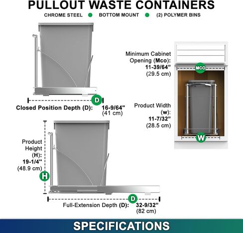 Pull Out Trash Can Under Cabinet, Under Sink Trash Can for 7-13 Gallon Trash Can, Adjustable Garbage Can Pull Slide Out for Kitchen Cabinet (Trash Can Not Included) in Saudi Arabia