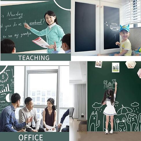 ورق لاصق للسبورة الخضراء، بكرتان مقاس 17.7 بوصة × 78.7 بوصة، ملصق جداري لاصق من الفينيل قابل للإزالة، قابل للتقشير واللصق، مع 10 طباشير ملونة إضافية in Kuwait