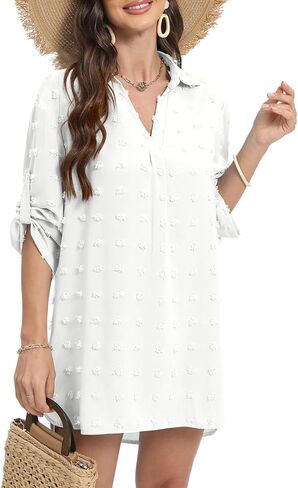 Women Swimsuit Coverup Bathing Suit Cover Ups Swiss Dot Beach Swimwear Bikini Shirt Dress in Kuwait