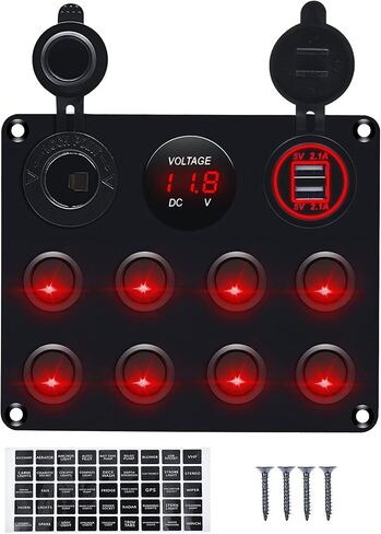 12v 8 Gang Waterproof Toggle Switch Panel, KAOLALI Marine Ignition Rocker Switch Panel USB ON-Off Toggle Switch Multi-Functions Panel for RV Car Boat Vehicle (Blue LED) in Saudi Arabia
