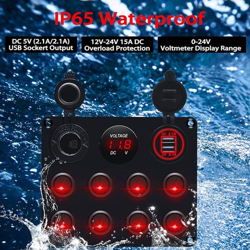 12v 8 Gang Waterproof Toggle Switch Panel, KAOLALI Marine Ignition Rocker Switch Panel USB ON-Off Toggle Switch Multi-Functions Panel for RV Car Boat Vehicle (Blue LED) in Saudi Arabia