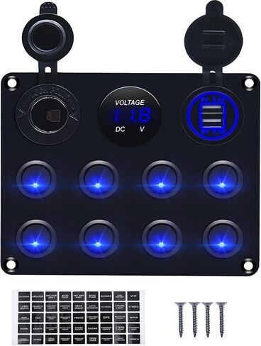 12v 8 Gang Waterproof Toggle Switch Panel, KAOLALI Marine Ignition Rocker Switch Panel USB ON-Off Toggle Switch Multi-Functions Panel for RV Car Boat Vehicle (Blue LED) in Saudi Arabia