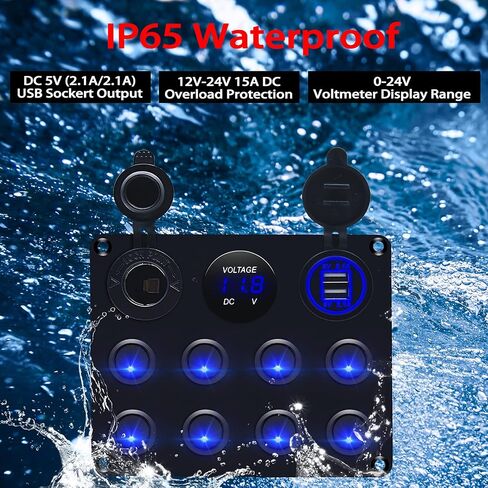 12v 8 Gang Waterproof Toggle Switch Panel, KAOLALI Marine Ignition Rocker Switch Panel USB ON-Off Toggle Switch Multi-Functions Panel for RV Car Boat Vehicle (Blue LED) in Saudi Arabia