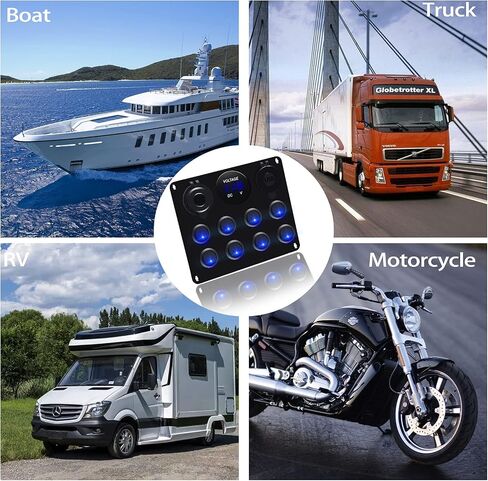 12v 8 Gang Waterproof Toggle Switch Panel, KAOLALI Marine Ignition Rocker Switch Panel USB ON-Off Toggle Switch Multi-Functions Panel for RV Car Boat Vehicle (Blue LED) in Saudi Arabia