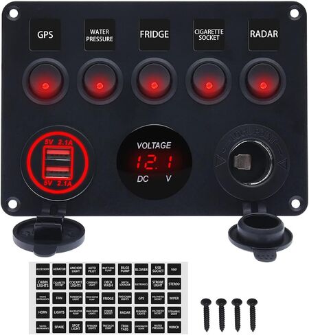 12v 8 Gang Waterproof Toggle Switch Panel, KAOLALI Marine Ignition Rocker Switch Panel USB ON-Off Toggle Switch Multi-Functions Panel for RV Car Boat Vehicle (Blue LED) in Saudi Arabia