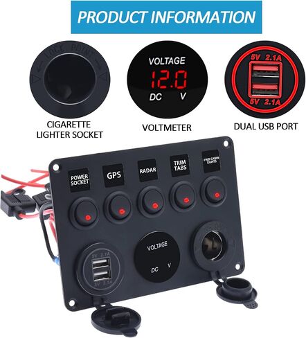 12v 8 Gang Waterproof Toggle Switch Panel, KAOLALI Marine Ignition Rocker Switch Panel USB ON-Off Toggle Switch Multi-Functions Panel for RV Car Boat Vehicle (Blue LED) in Saudi Arabia