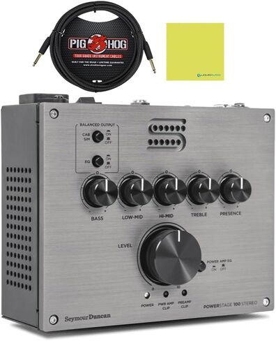 Seymour Duncan PowerStage 100 Stereo Pedalboard Amp Bundle with 10 ft Pig Hog PCH10BK Black Woven Instrument Cable and Liquid Audio Instrument Polishing Cloth - 100 Watt Stereo Guitar Amp Head in Saudi Arabia
