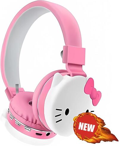 Cartoon Headphones Kawaii Foldable Over-Ear Stereo Girls and Teenage Girls Bluetooth Headphones for Pc/Laptop/Tablet (Red) in Saudi Arabia